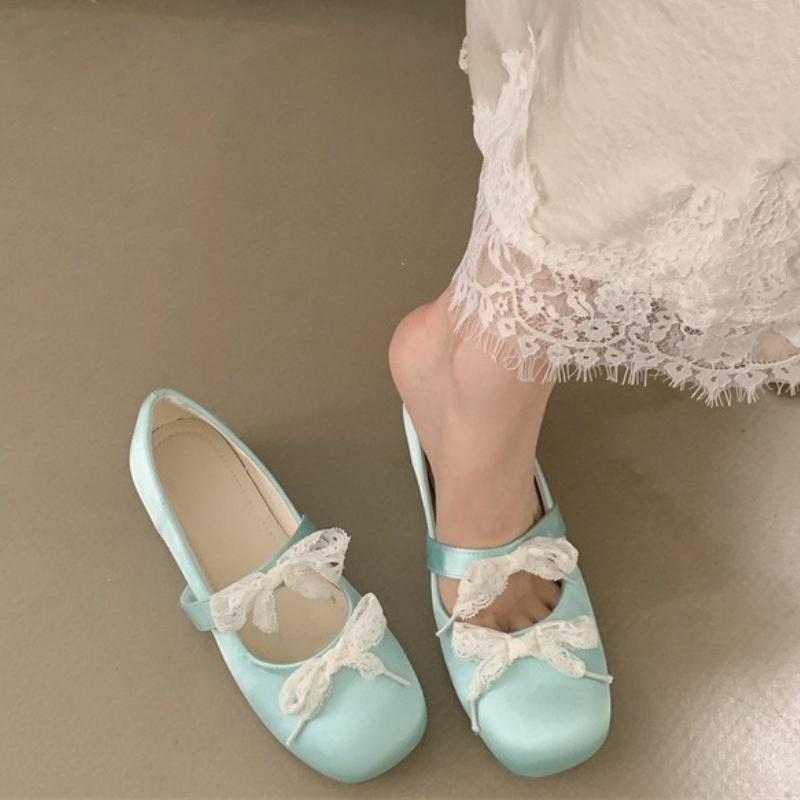 2026 Hot Sale Ladies Shoes Shallow Women's High Heels Fashion Butterfly-knot Casual New Square Toe Best Seller Flat Low Heels
