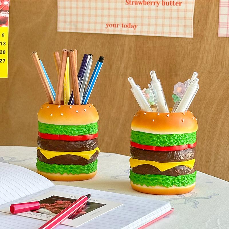 Cute Hamburg Design Pen Holder Smooth Creative Desktop Storage Container Multi-Purpose Funny Makeup Brush Storage Bucket
