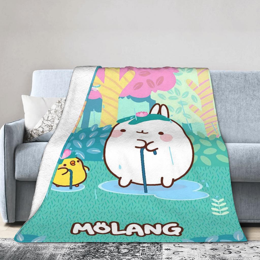 Molang Funny Cartoon Blanket  Soft Warm Funny Plush Throw Blanket For Girls Boys Bedroom Flannel Bedspread Bed Cover