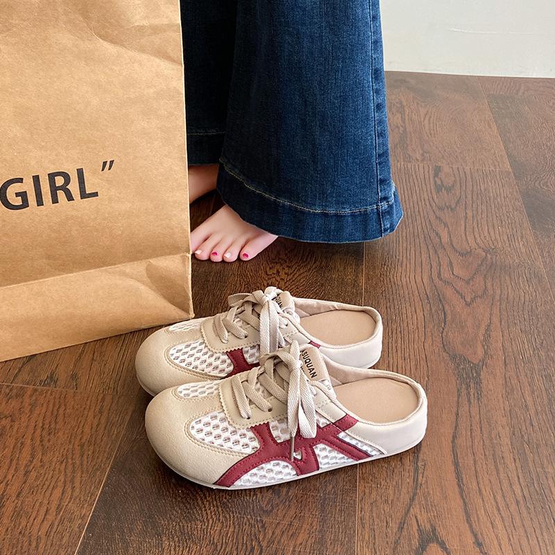 

Баотоу крутые тапочки для женщин носить 2025 лето новые сетчатые дышащие на одной педали обувь для беременных для женщин 40 хаки