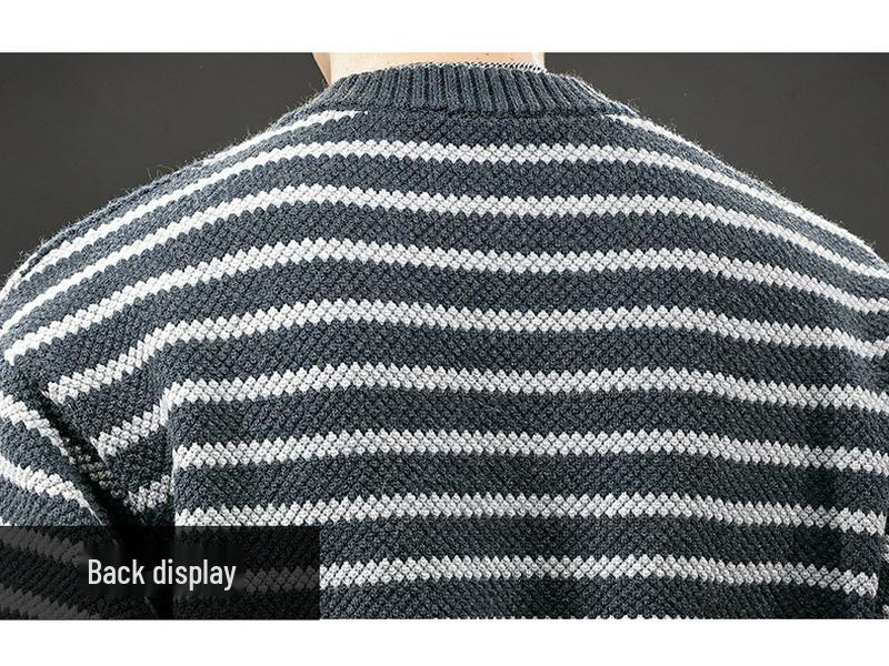 2025 Men's Striped Heavy Gauge Sweater: Autumn/Winter Long Sleeve Knit Base Layer