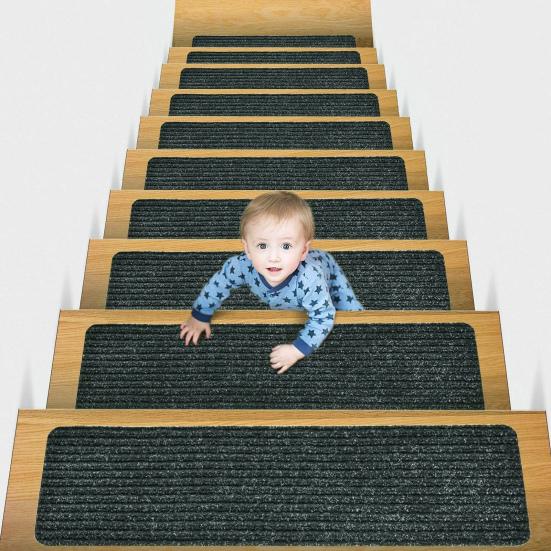 Yousheng 5 Pcs Washable Stair Treads Non Slip Stair Runner with Rubber Backing Residue Free Stair Carpet for Wooden Steps Kids And Pets Safety