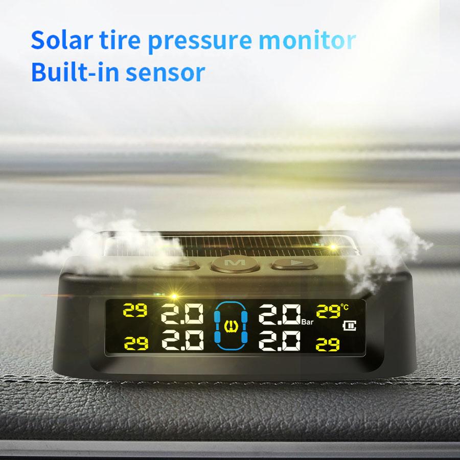 Solar TPMS Car Tire Pressure Monitoring System Tyre Pressure Security Colorful Digital Display 4 External Sensors Tire Pressure Temperature Warning