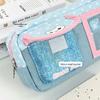 Large Capacity Powder Blue Denim Cat Pencil Case for Middle School, Cute Cartoon Stationery Box with High Appearance Value