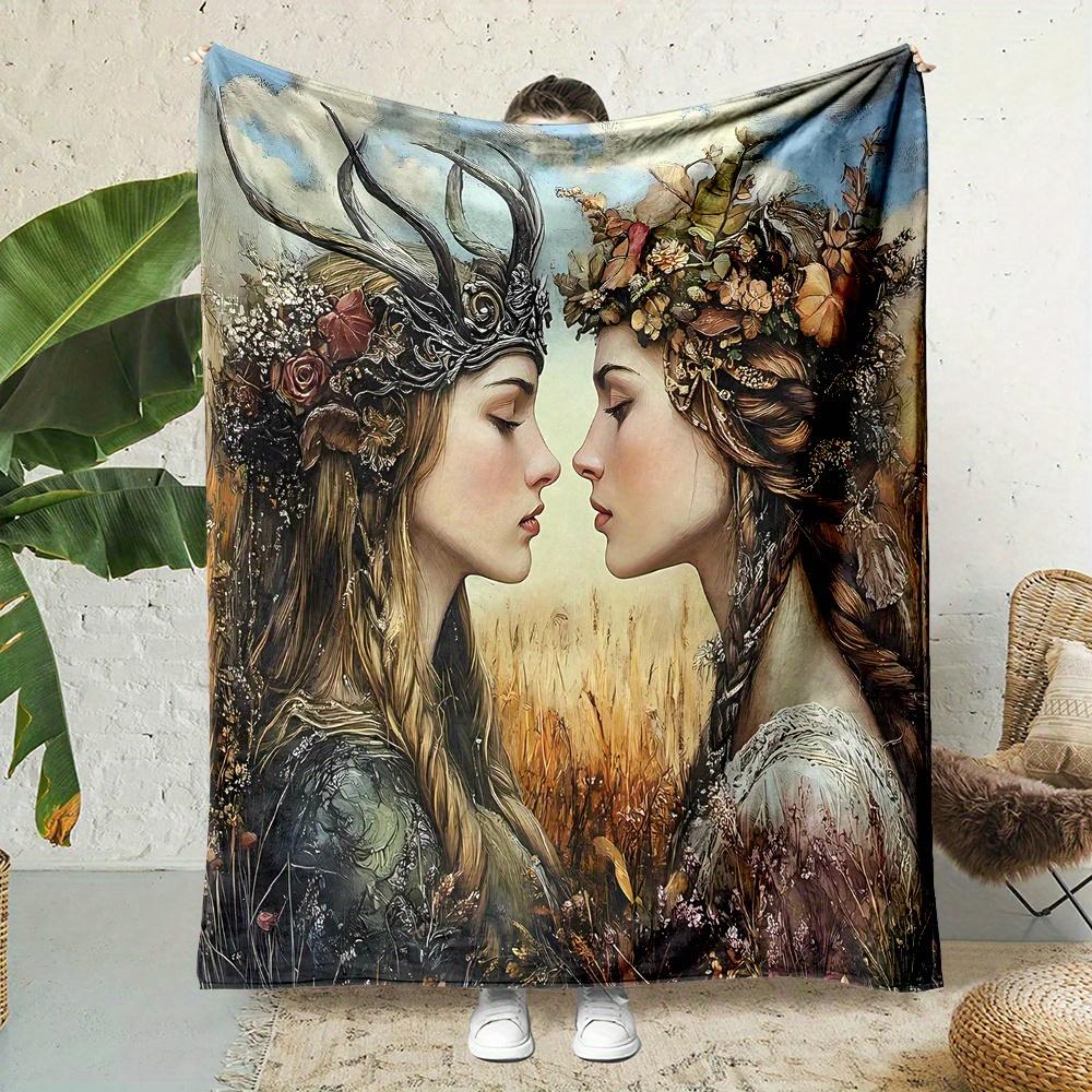 

Enchanting Floral Crown Women Flannel printed blanket suitable for all seasons suitable for living room office sofa travel 75x100cm (30x40inch)