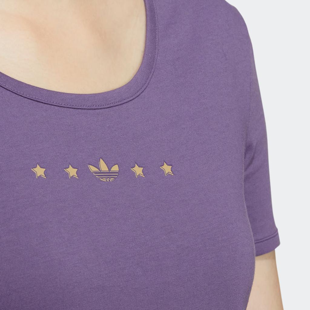 Adidas Originals Trefoil Small Logo Print Crew Neck T-Shirt Women Tops Tech-Purple HZ5348