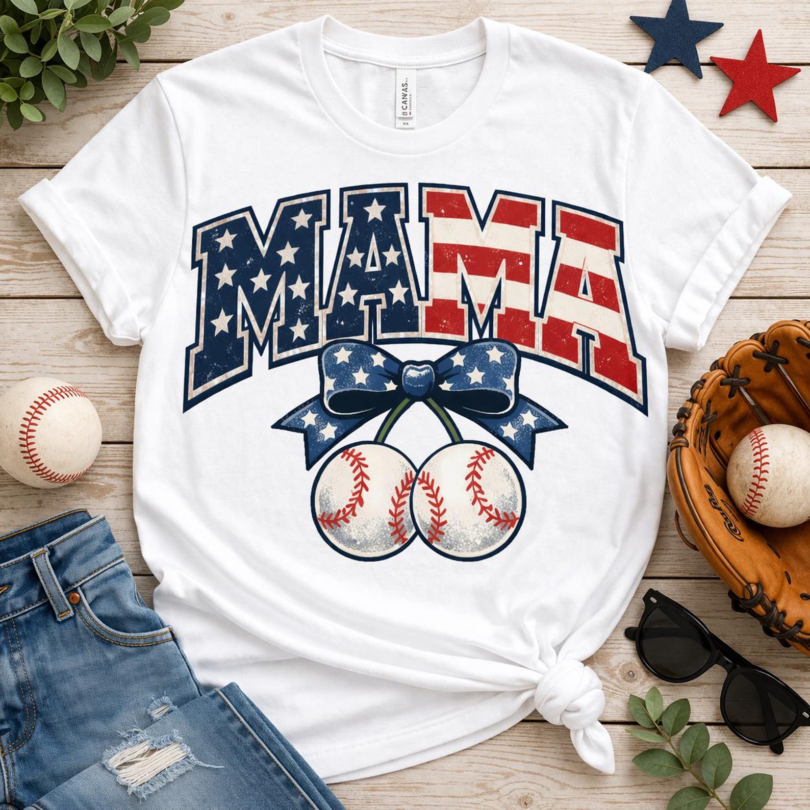Baseball Mama Shirt Patriotic MAMA Tee Vintage 4th of July Shirt Mom Gift Game Day Baseball Mom T-Shirt USA Flag Tee S