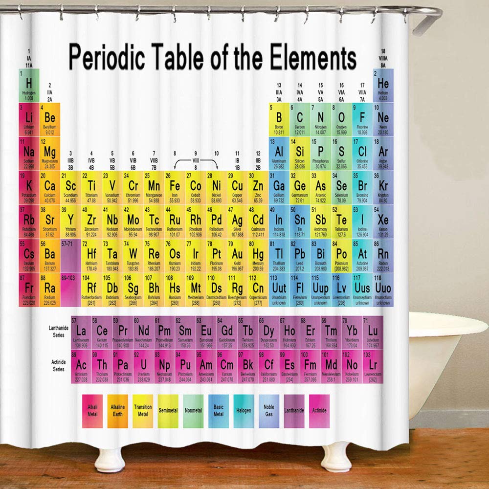 Periodic Table Of Elements Shower Curtain Colorful Science Technology Kid Chemical School Student Waterproof Fabric Bath Decor