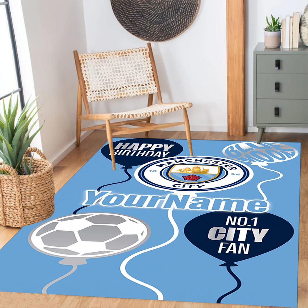 Manchester City Personalized Text Area Rug Perfect for Balcony Playrooms Study Room Kitchen Antislip Carpet Decorate Offices Gift for Festivals