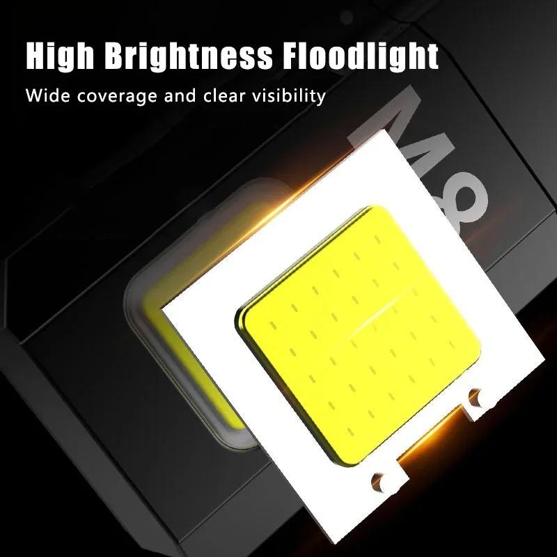 Rechargeable Type-C Interface Waterproof M8 Mini Flashlight Double Arc 2-in-1 COB Work Light Outdoor Strong Light