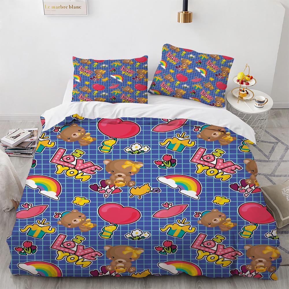 Cartoon Animals Duvet Cover Set Frog Fox Dog Cute Pattern King Queen Size Bedding Set Polyester Comforter Cover with Pillowcase