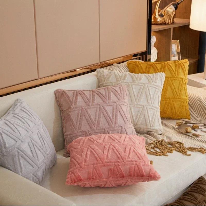 Plush Short Wool Cushion Cover 45x45cm Decorative Pattern Pillow Cover Velvet Sofa Pillow Case Home Decor Housse De Coussin