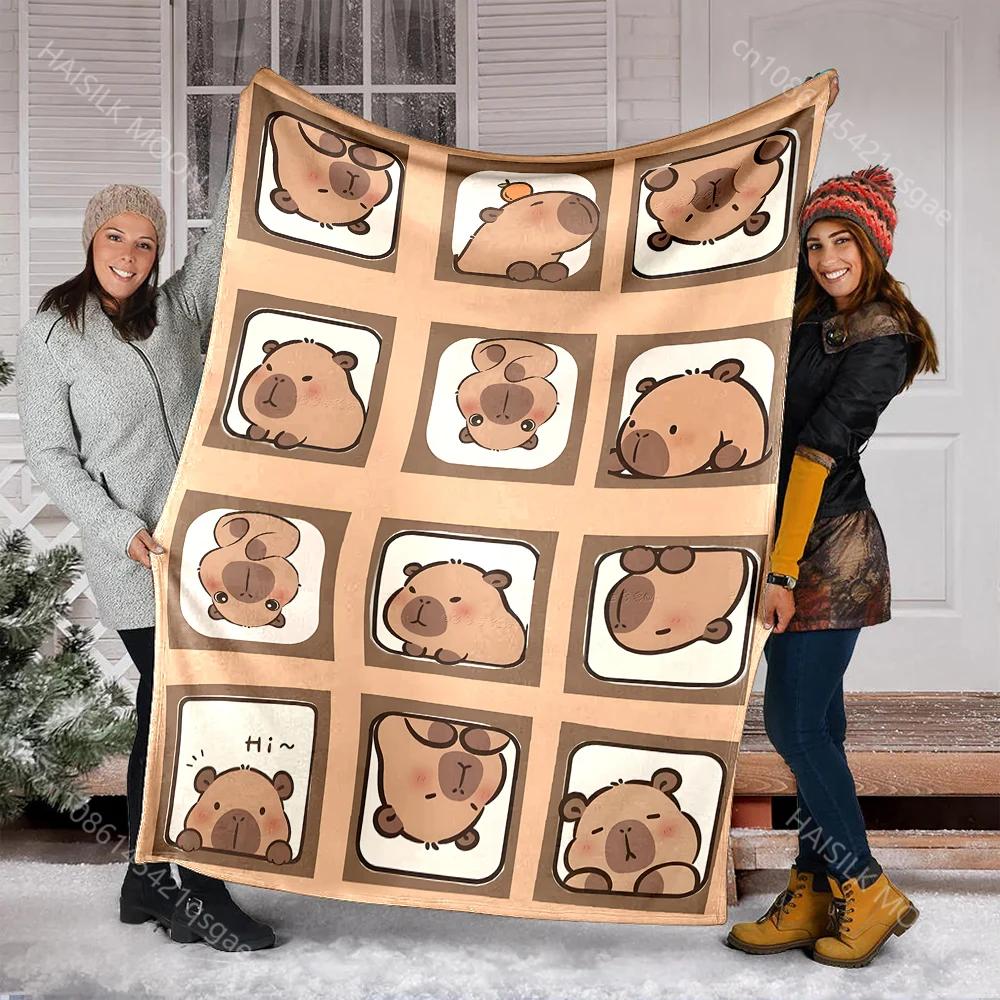 Capybara Printed Cartoon Throw Blanket for Adults Kids Soft Warm Bedding for Bed Sofa Outdoor Travel Flannel Material