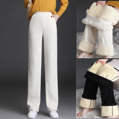 Chenille Hose mit weitem Bein Damen Winter Plus Samt Hose Damen Gerade Lässig Lamm Samt Damen Hose Herbst