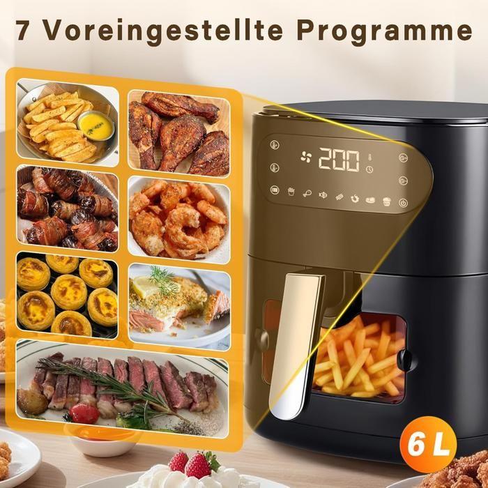 Friteuse à air chaud - NETTLIFE - 6 L - Panier unique avec hublot - 7 programmes - 11 fonctions