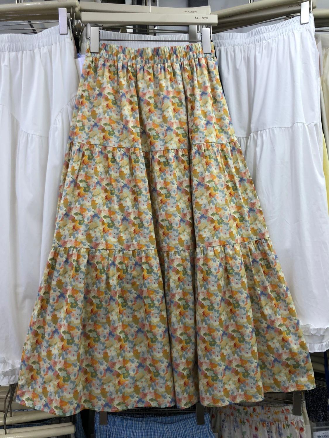 

2025 весна милая свободная юбка с высокой талией и резинкой в стиле ретро для поездок на работу универсальная цветочная юбка average size жёлтый