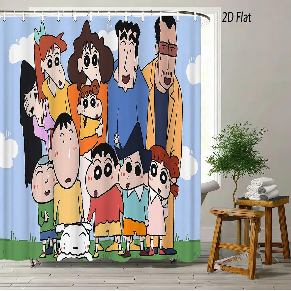 Crayon Shin-Chan The Movie Super Power Battle 2D Print Waterproof Shower Curtain, Yellow Bathroom Decor With Hooks