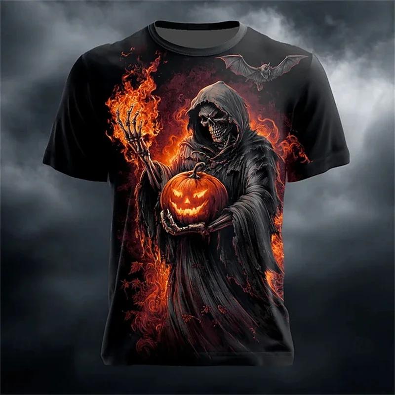 

Summer Retro 3D Print Skull Pumpkin Loose Short-sleeved Halloween Party Trendy Quick-drying Breathable Casual Street Men T-shirt 6XL