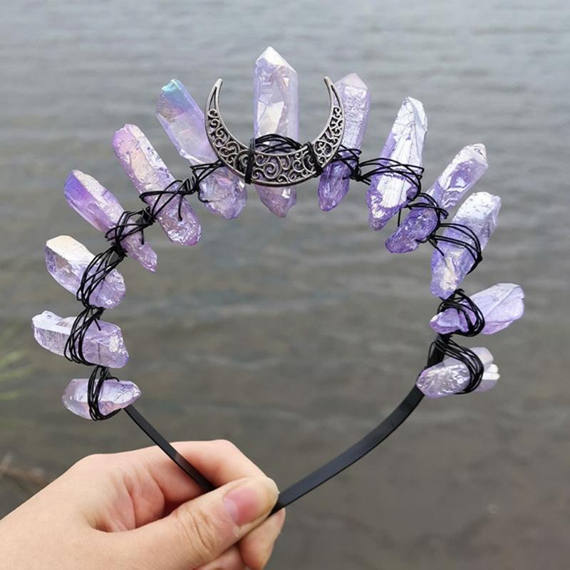 Quartz Crystal Crown Handmade for Head Hoop Luxury for Head Accessory Gothic Baroque Vintage Headwear for Parties Festiv