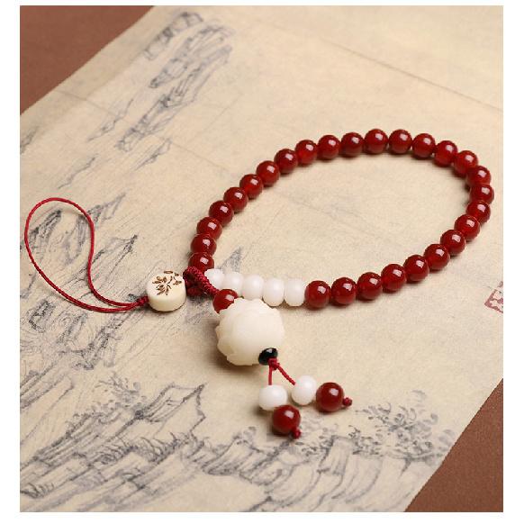 

Red agate mobile phone lanyard, hand-woven bodhi lotus wrist strap, unisex mobile phone chain, gift key anti-loss strap Red agate phone chain-Bod