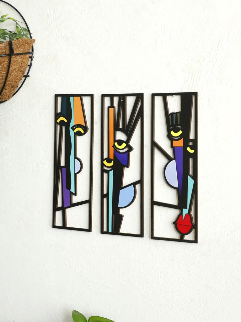 Appeso a Parete in Legno Astratto Boho Moderno Design Geometrico Facciale Decorazione da Appendere per Arredamento Casa Boho, Soggiorno, Camera da Letto, Ufficio
