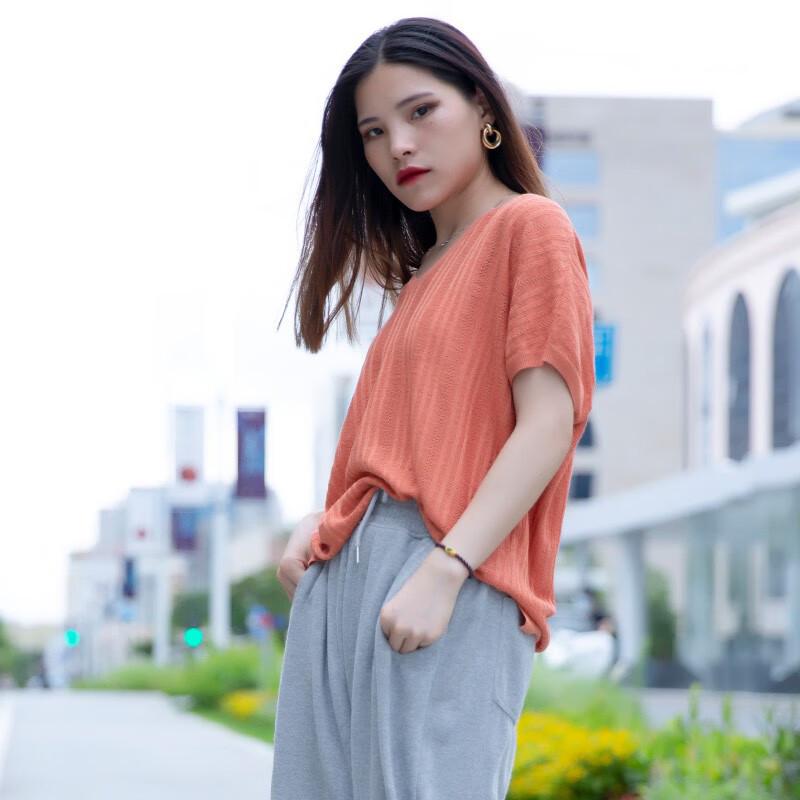 Anlom Women's V-Neck Short Sleeve Knit T-Shirt