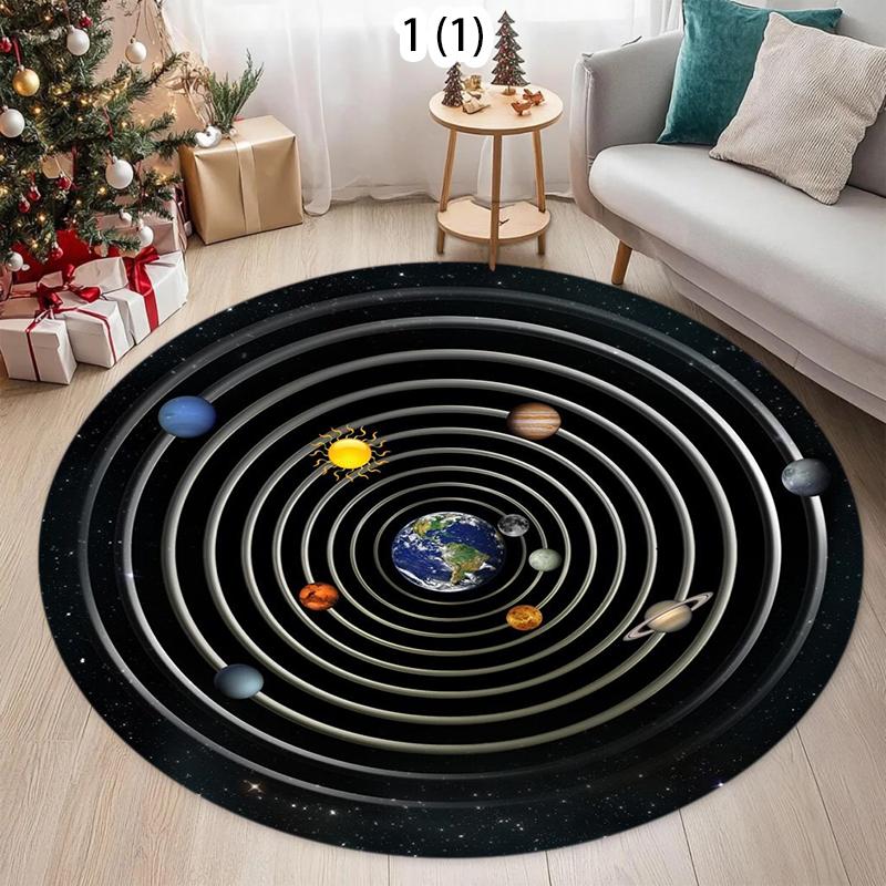 Kids Room Round Rug Non-Slip Carpet Floor Mat Area Rug Solar System Planet Design for Living Room Bedroom Playroom Minimalist