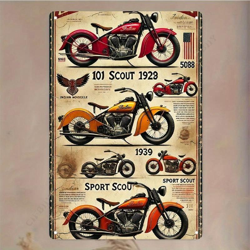 Motorcycle Metal Wall Sign, Garage Bar Decor 20x30cm