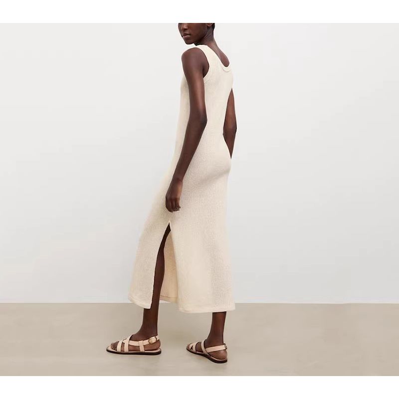 Early Autumn New Women's Clothing Casual Slit Hemline at Hem Vest Dress French Style V-neck Knitting Dress 6622533