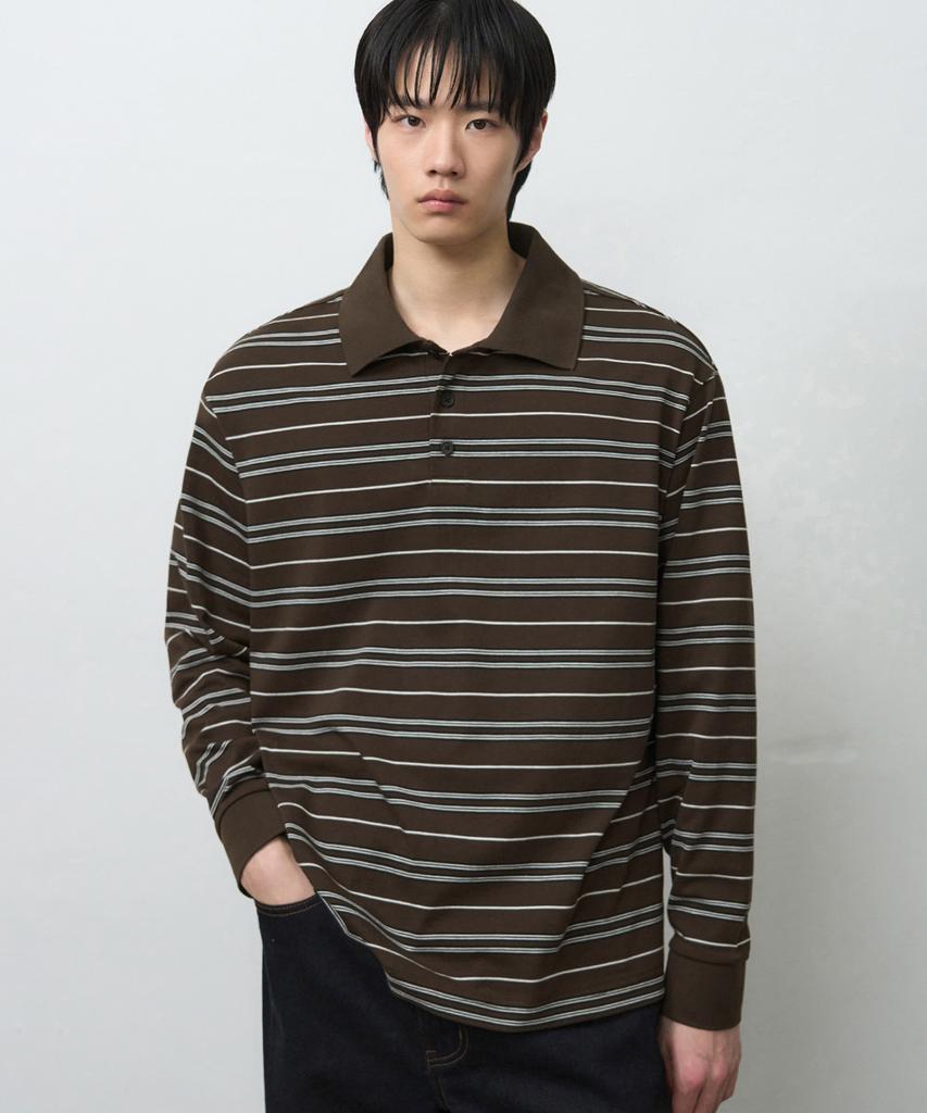 DRAW FIT Multi-Stripe Broad Pique T-Shirt [Dark Brown]