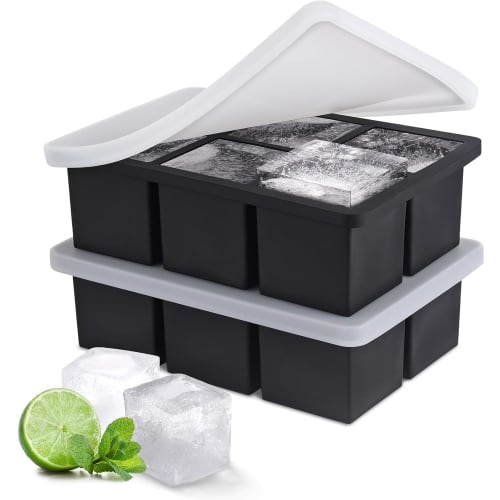 Silicone Ice Maker, 5cm Square Ice Cubes, 6 Holes, Large Ice, Lid Included, Easy to Remove, Long-Lasting, Clear Ice, Multi-Purpose DIY Ice Maker, Set