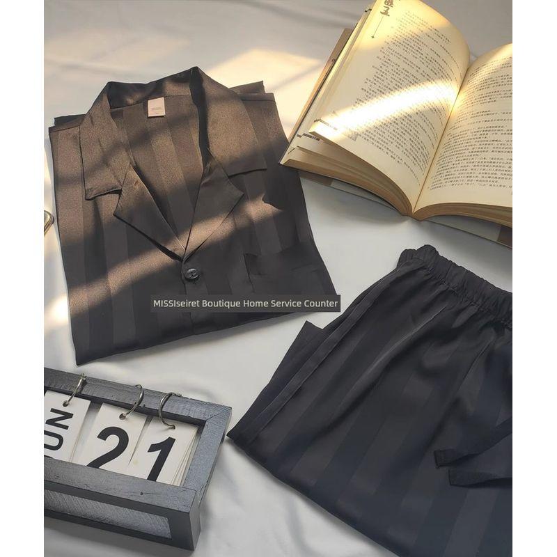 Victoria Men's Secret of Pajamas Spring & Fall Dark Stripes Imitation Silk Long Sleeves Pants Loose Homewear Suit