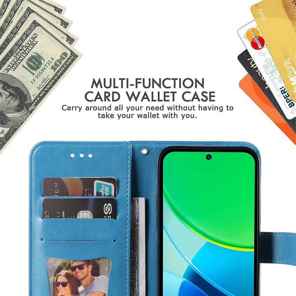 For vivo Y29 5G/Y19s 4G Case Floral Pattern PU Leather Wallet Stand Phone Cover