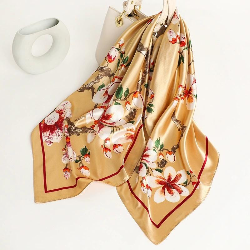 Women Satin Shawl Square Scarf Printed Headband Foulard Satin Hijab Hair Bands Neckerchief Female Head Wraps Bandana
