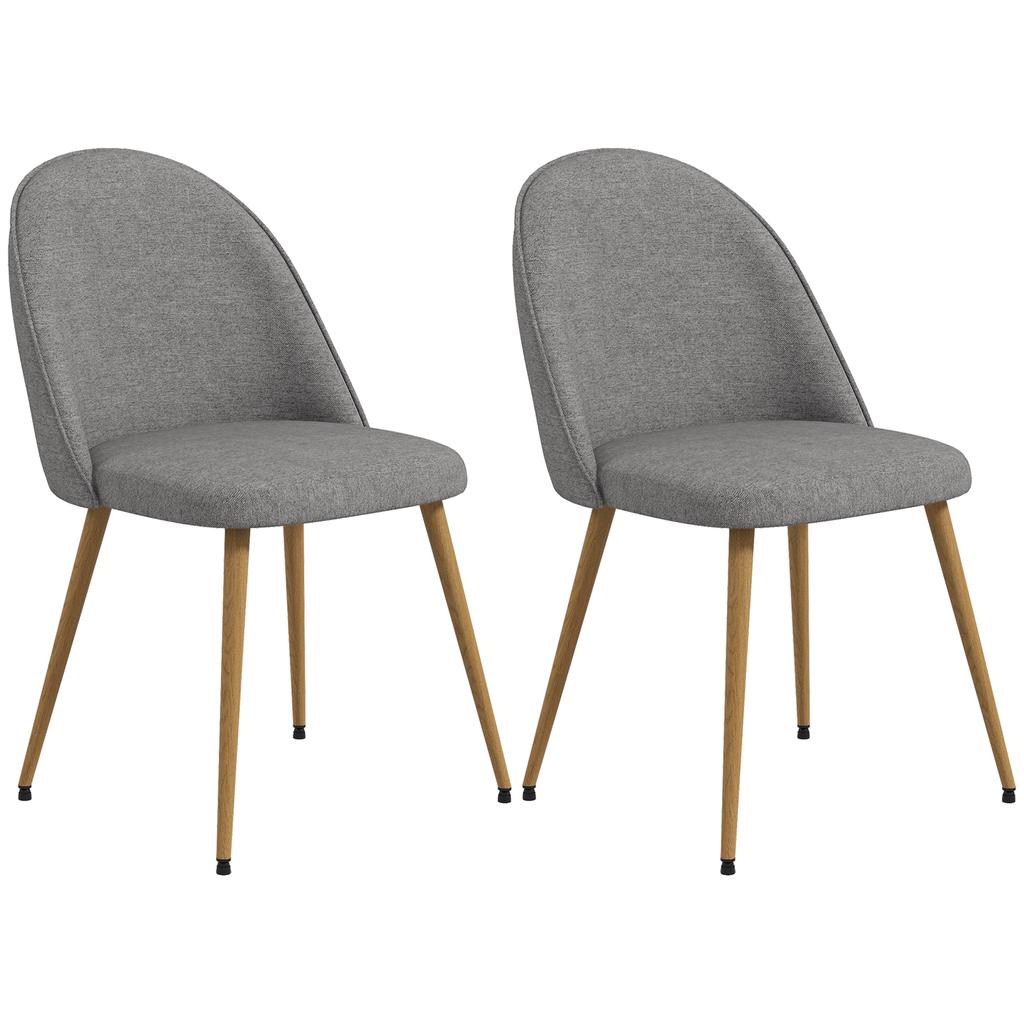 Pack of 2 Dining Chairs Kitchen Chairs Upholstered In Linen Fabric with Steel Legs Load 120 Kg 50x52x83 Cm Grey
