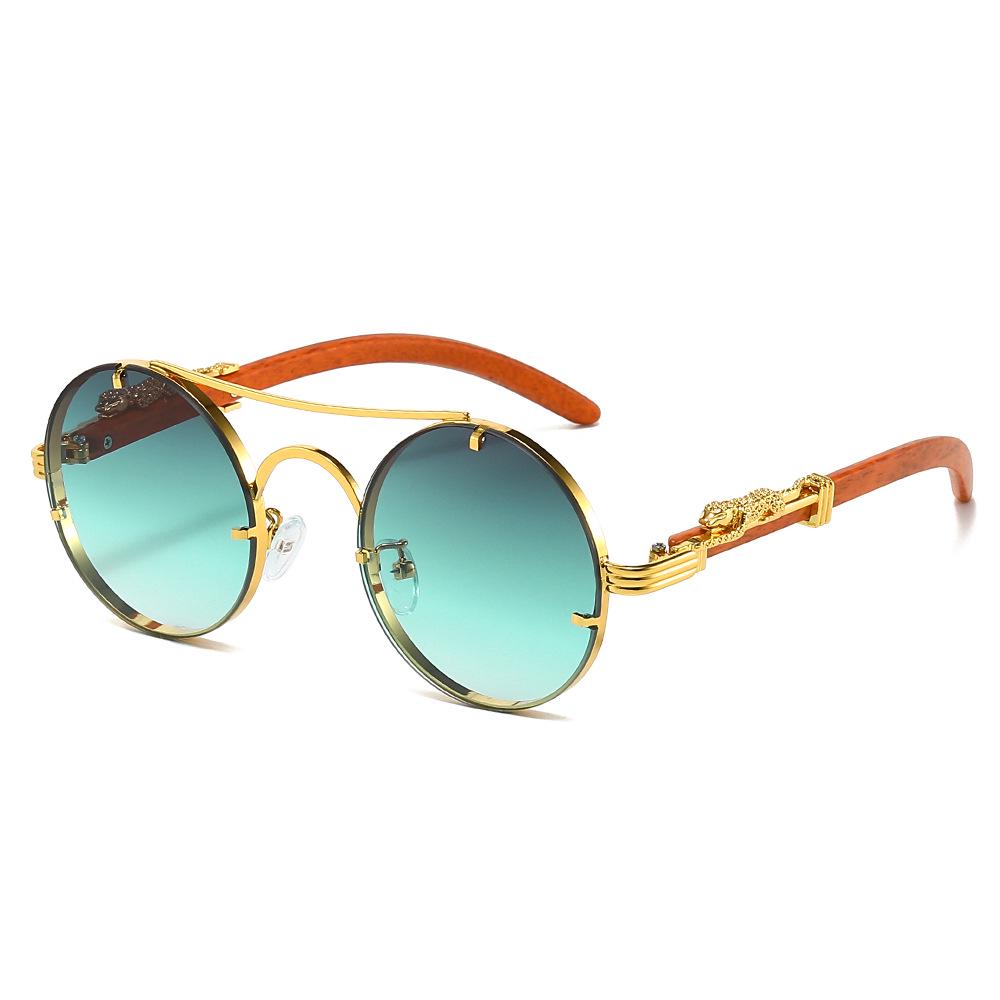 Cross-Border Retro Double-Bridge Leopard Head Men's Metal Round Sunglasses