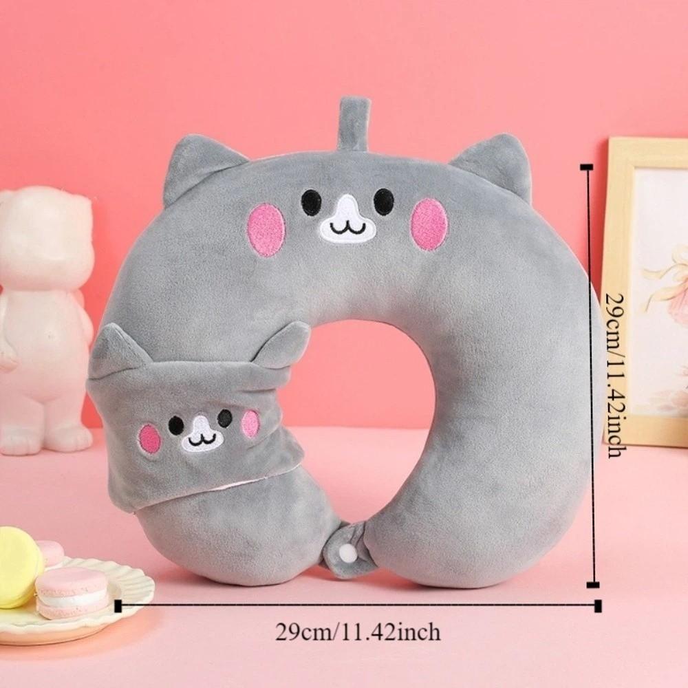Cute Portable U-shaped Pillow Soft Cartoon Animal Travel Pillow with Eye Mask Slow Rebound Neck Pillow Camping