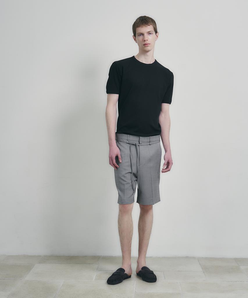 Leondi Drawstring Herringbone Pants - Gray