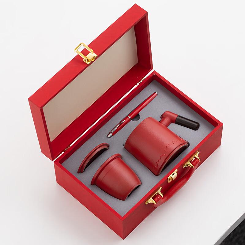 4-Piece Chinese Red Gradient Ceramic Office Cup Set