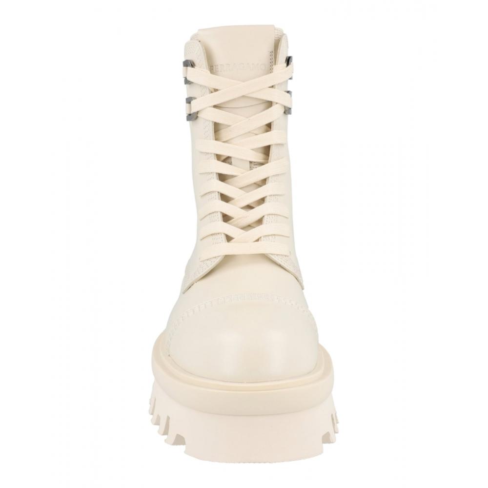 Salvatore Ferragamo Kira Leather Combat Boots White