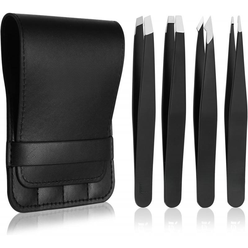 

Tweezers Set 4 Pieces Professional Makeup Tool Stainless Steel Suitable For Eyebrows Excellent Precision For Facial 4PCS чорний
