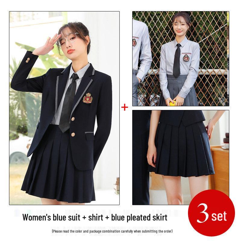 Unisex College-Style JK Uniform: Pleated Skirt & Suit Set