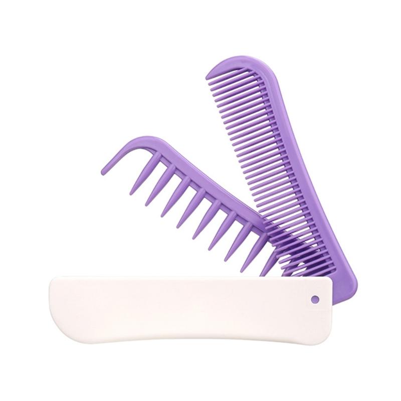 

Pocket Sized Foldable Hair Comb Wide Tooth Hair Styling Accesories Travel Hair Brush for Various Hair Texture фиолетовый/белый