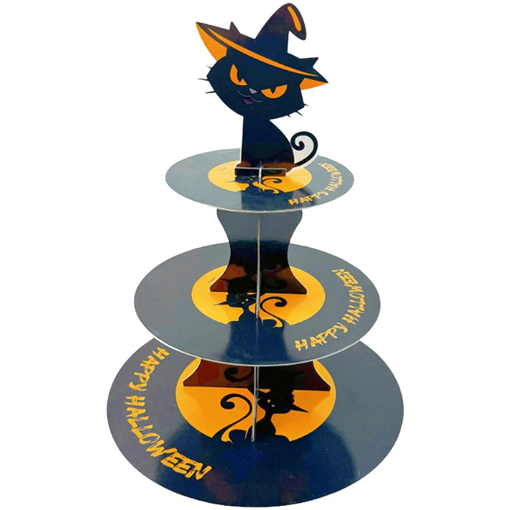 Halloween Themed Multi Tier Paper Dessert Stand For Spooky Party Tabletop Decoration And Sweet Treats Display