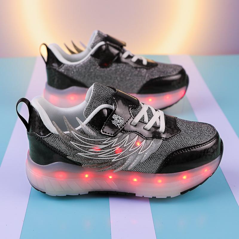 TUINANLE LED Luminous Children's Rechargeable Running Shoes with Wheel Skates Multi Light Breatheable Boy Girl