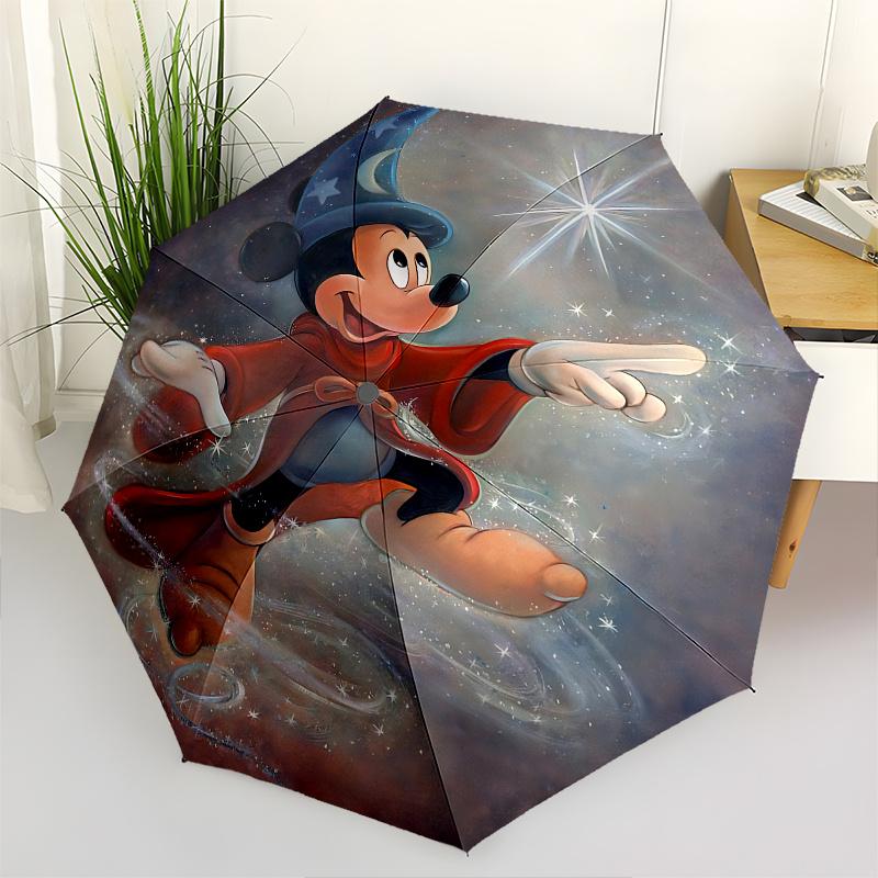 

Mickey Mouse, Sorcerer s Apprentice Automatic Opening and Closing Umbrella - 8 Ribs Portable Folding Umbrella with Plastic Handle, Suitable
