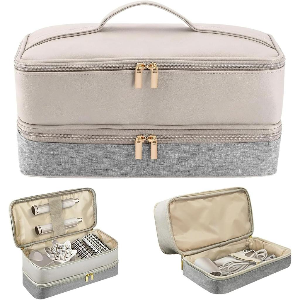 Travel Carrying Case, Double Layer Storage Case for Dyson Airwrap Hair Dryer Attachments, Waterproof PU Leather Accessories Tools Storage Bag