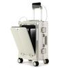 20 Inch Front Opening Multifunctional PC Aluminum Frame Carry On Luggage - Rechargeable Rolling Suitcase with Combination Lock & Spinner Wheels