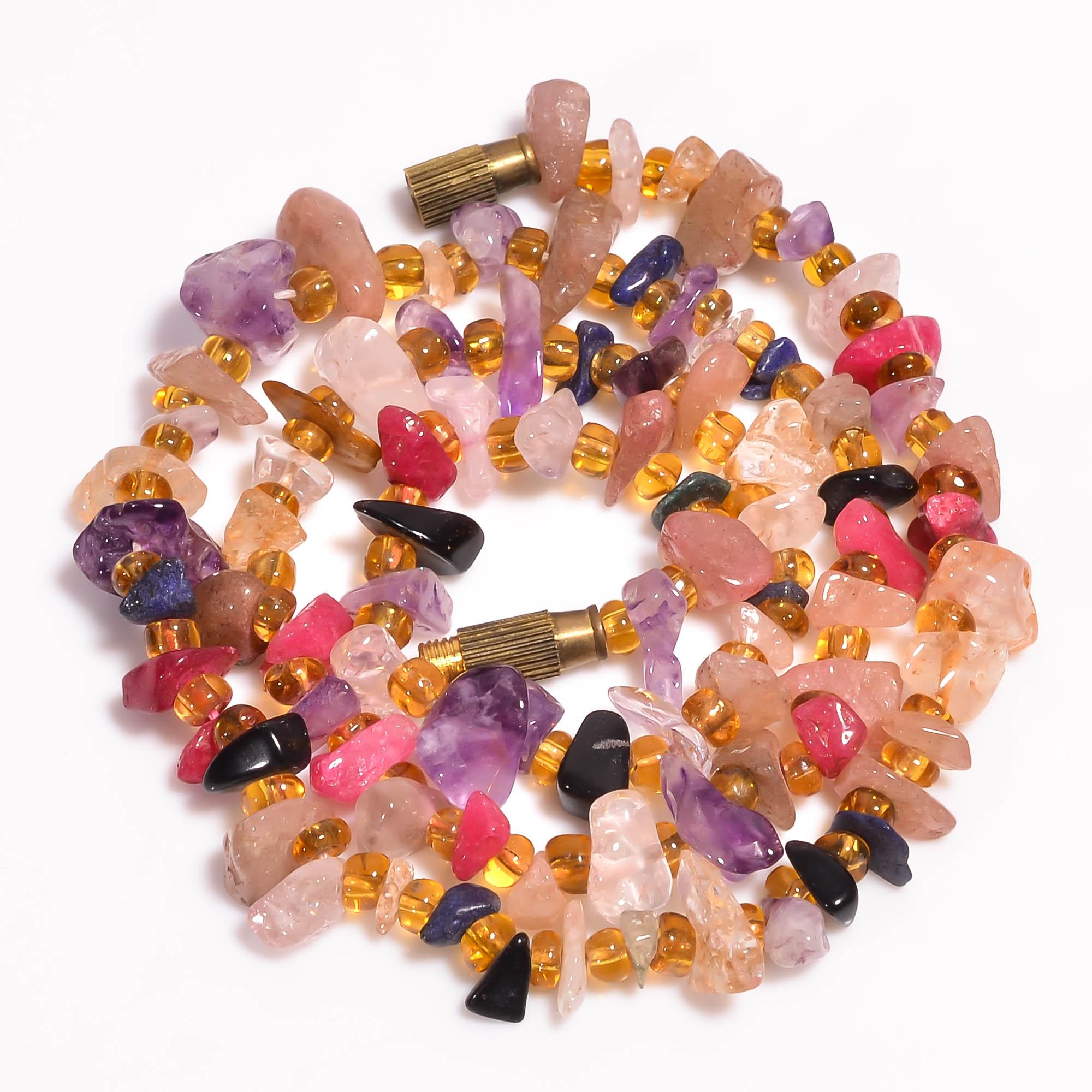 

Natural Rose Quartz Amethyst Citrine Uncut Beads Necklace 3-8 mm 18 UB-8388 UB-8388