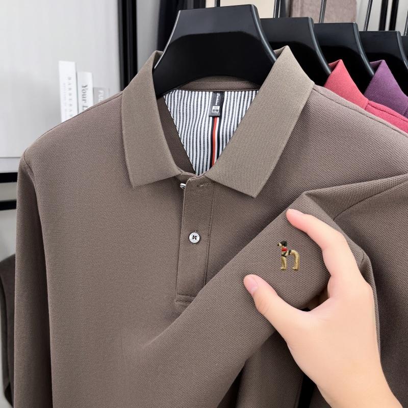 Marken-Polohemd aus 100% Baumwolle, langärmlig, leichter Luxus, neu, Cartoon-Hund-Stickerei, Herren-Poloshirt, hochwertige Modeoberbekleidung